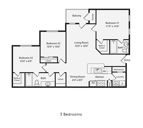 3 bed 2 bath A at Magnolia Lake Apartments, Carrollton